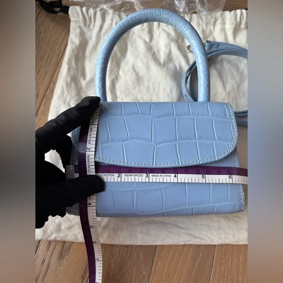 BY FAR Mini Sky Blue Croco Embossed Leather Bag